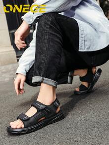 1双男士夏季沙滩鞋，新款运动耐磨透气时尚鞋，简约防滑驾驶休闲凉鞋 - 黑色 - 查看 11