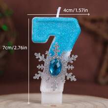 1pc 0-9 Number Birthday Candles, Blue & White Rhinestone Snowflake Creative New Birthday Party Cake Decor Handmade Candles - Multicolor - View 4