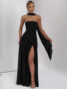Women's Summer New Fashion Strapless Long Dress - Pink - View 6