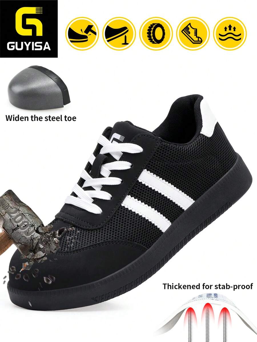 GUYISA Women's Protective Shoes, Anti-Smash And Anti-Puncture Steel Toe, Fashion Flat Work Shoes, Functional For All Seasons, Soft And Comfortable Breathable - Black - View 1