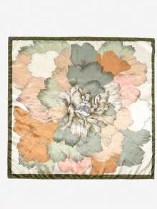 1pc Women's Fashion Peony Print 90cm Square Scarf, Printed Shawl Versatile For Spring/Autumn, Contrast Color Stylish Bandana, Suitable For All Seasons - Green - View 9