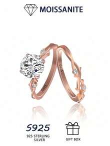 Two Pieces Set Of Approximately 3.3g Pure Silver S925 Ring 2/3CT Round D-Color Moissanite Women's Ring, Sparkling And Can Be Worn Alone Or Stacked. Luxury Quality Women's Ring Comes With A Gift Box - Rose Gold - View 1