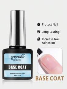 Glossy Gel Top And Base Coat Set, Long-Lasting Shine, LED Lamp Removable Gel Nail Polish, Suitable As Gift For Women - Clear - View 3