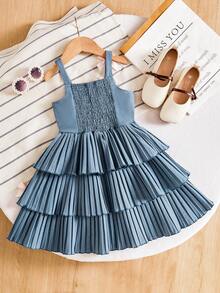 Đầm hai dây xếp ly nhiều lớp cho bé gái, trang trí nơ xinh xắn, kiểu dáng công chúa ngọt ngào và cá tính, phù hợp cho tiệc sinh nhật, trình diễn thời trang và mặc hàng ngày. - Xám - Xem 2