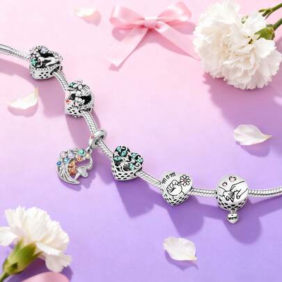 1 Silver Plated Mother's Day Heart Beads For Original 3mm Bracelet Necklace DIY Pendant Making, Women's Daily Gift Birthday Party Holiday Giveaway