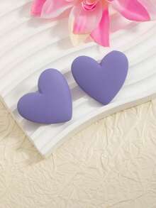 1 par de pendientes de botón con forma de corazón de color dopamina, dulces y lindos para mujeres - Multicolor - Ver 4