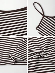 Vaiaye Women's Fashion Lingerie Style Top And Striped Print Round Neck Fitted Casual Vacation Sexy Camisole, Suitable For Valentine's Day - Brown and White Stripes - View 11