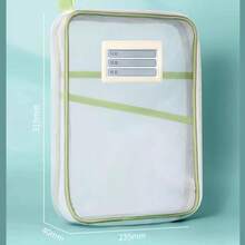 Bolsa de almacenamiento de papelería A4, bolsa de malla de doble capa con cremallera, organizador de gran capacidad, carpetas, útiles escolares y de oficina, bolsa de papelería - Verde - Ver 7