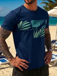 Men's Vacation Casual Style Printed Lightweight Short Sleeve T-Shirt, Suitable For Summer - Multicolor - View 3