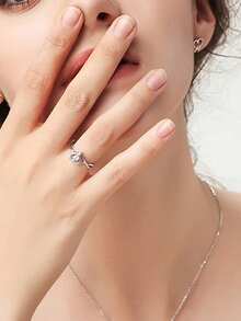 1pc Adjustable Asymmetrical Pearl & Double-Layer Rhinestone Gold Ring, Bridal Bridesmaid Wedding Engagement Couple Ring - Love at First Sight Ring - View 3