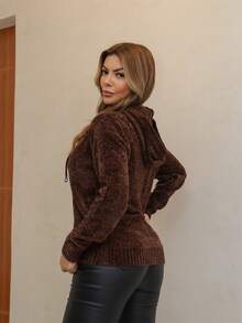 Women's Mousse Sweatshirt With Hood, Long Sleeves, Winter 3RD SD3024 - Rust Brown - View 3