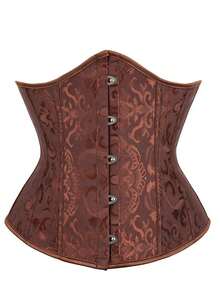 1pc Women's Elegant Peacock Print Corset Belt - Vintage Lace, Navy Satin, Humorous Halloween Costume - Multicolor - View 9