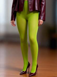 1条50D微透紧身连裤袜，女士弹力春夏基础款绿色连裤袜，简约时尚柔软舒适，防勾丝打底裤，学院风连裤袜，适合情人节、社交/办公场合，适合15-25°C - 青檸色 - 查看 8