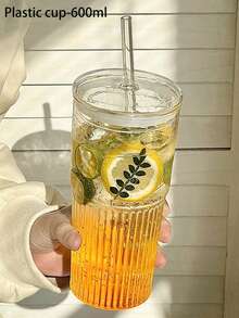 1个条纹玻璃杯，带吸管和盖子 - 20.29盎司/600毫升，优雅的玻璃饮水杯，适用于咖啡、茶、牛奶、冰咖啡和拿铁，是返校必备、居家牛奶杯、夏季大容量水杯的理想之选。 - 無色 - 查看 11