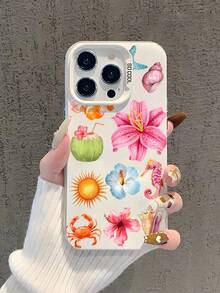 银色岛屿度假元素拼贴印花手机壳设计，高品质清新少女心防摔保护壳，适用于 17 Pro Max/17 Pro/16 Pro Max/16 Pro/16/15 Pro Max/15 Pro/15/14 Pro Max/14 Pro/14/13 Pro Max/13 Pro/13/12 Pro Max/12 Pro/12/11，兼容三星系列全包软壳 - 彩色 - 查看 4