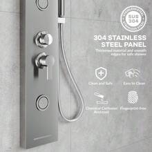 Panel de Ducha de Níquel Cepillado – Sistema 6 en 1 con Lluvia Tropical, Cascada, Ducha de Mano, 2 Jets Corporales y Salida para Bañera – Juego de Ducha Moderno para Baño Montado en Pared - Plateado - Ver 3