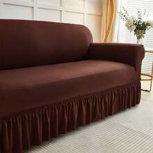 1PC Elastic Skirt Sofa Cover Universal Four Seasons Anti-Dirty And Non-Slip Solid Color Sofa Cover Suitable For 1/2/3/4 Seat Home/Living Room Decoration All-Inclusive Sofa Protective Cover Valentine's Day Gifts Valentine's Day Decorations - 咖啡色-1 - 查看 6