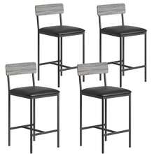 Juego de 4 Taburetes Altos con Respaldo y Reposapiés - Altura de Barra (65 cm), Asiento de Piel PU y Patas de Metal | Estilo Moderno-Rústico, Gris, Ideal para Isla de Cocina, Comedor o Departamento - Gris - Ver 2