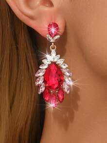 1 Pair Of Elegant Heart-Shaped Zirconia Pendant Earrings For Women's Wedding Party, Exquisite Jewelry Earrings - Golden Red - View 2