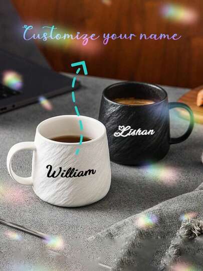 1 pieza Taza de cerámica minimalista personalizada de 550ml, con nombre personalizable, gran capacidad, apta para oficina y hogar, diseño personalizado único, taza de té blanca, apta para invierno y verano, regalo de cumpleaños único, regalo para reunión familiar, regalo festivo, reutilizable, elegante y de moda