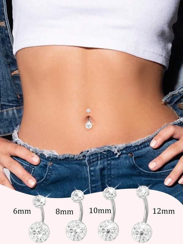 1件925纯银渐变水晶球肚脐环，时尚迷人的女士肚脐穿孔饰品