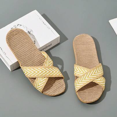 Summer Linen Slippers, Lightweight Non-Slip Indoor Slippers, Soft Bottom Home Slippers, Fashionable Minimalist Bedroom Slippers