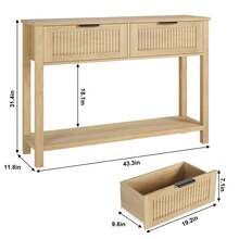 Mesa de Entrada Estilo Rústico con 2 Cajones | Sofá Mesa de 2 Niveles para Salón, Recibidor | 43 Pulgadas - Color de la madera - Ver 2