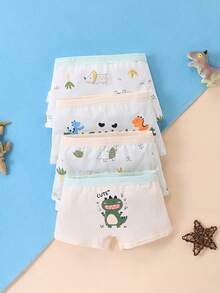 4 piezas/paquete Calzoncillos tipo bóxer con estampado de dinosaurio de dibujos animados para niños, para todas las estaciones - Multicolor - Ver 2