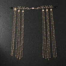 1pc Gold Beaded Chain Tassel Women Hair Chain, Jewelry Headpiece For Wedding, Beach, Holiday - Gold - View 2