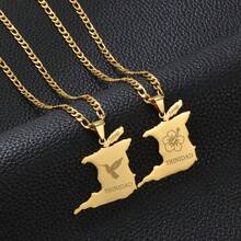 1Piece Trinidad And Tobago Map Hummingbird Hibiscus Flower Pendant Necklaces For Men Woman Girls Jewelry - Yellow Gold - View 1
