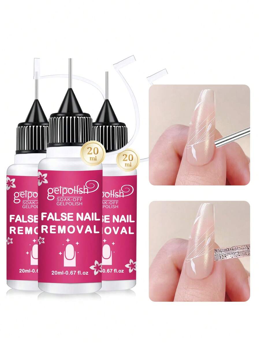 3PCS 20ml Pinpoint Nail Glue Remover For Press On, Multi-Functional Remover For Nails Tips, Gentle Glue Remover For Gel X Nails, Non-Acetone Nail Polish Remover - شفاف - مشاهدة 1