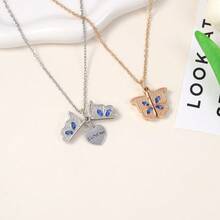 1pc Elegant Fashion Women's I Love You Rhinestone Butterfly Openable Pendant Alloy Necklace Jewelry - A - View 7