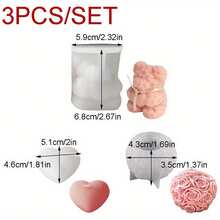 3pcs/Set Sitting Rose Teddy Bear Resin Liquid Mold, DIY Woven Heart Candle Silicone Mold, Romantic Rose Ball Shaped Plaster Clay Candle Making Tool Set, Wedding Favor, Candlelight Dinner Home Decor, Candle Making Supplies, Easy Demold, Reusable - 3pcs/set - View 2