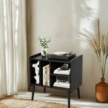 Soporte para Tocadiscos, Soporte para hasta 200 álbumes, gabinete de Vinilo clásico con estantes extraíbles, Mesa de Reproductor de Discos con Altura Ajustable para Sala de Estar, recámara - Negro - Ver 8