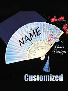 Custom Pink Floral Pattern Decorative Folding Chinese Fan, Customizable Name Chinese Folding Fan With Tassel, Suitable For Party, Dance - Multicolor - View 12