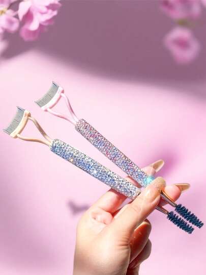 1pc Dual-Ended Eyebrow Brush & Eyelash Comb With Sparkling Rhinestone Decor, High-Quality Makeup Brush, Eyelash Grooming, Eyebrow Shaping, Travel Friendly, Creative Gift