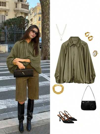 Women's Fashion Puff Bomber Jacket Casual Thin Outerwear Shirt Style Top, Suitable For Back To School, Teacher Outfits, And Going Out, Autumn New Arrival