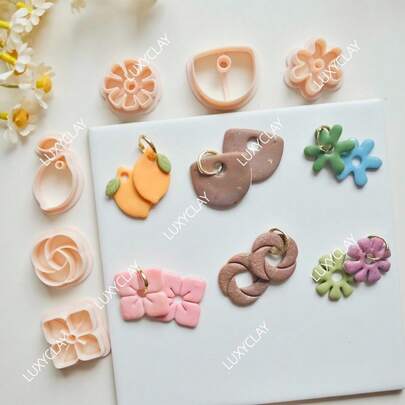 1件/6件套花朵造型耳环制作套装，压花花朵聚合物粘土切割器，适用于制作圈形耳环和珠宝，镂空花朵粘土切割模具，适用于制作吊坠项链装饰