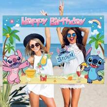 1件官方授权史迪奇生日派对拍照横幅，适合室内/室外派对装饰和庆祝活动，可用作拍照亭相框或门框装饰道具 - 彩色 - 查看 7