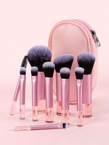 50 Mini Pink Makeup Brush Sets+1 Mini Zipper Bag, Paint, Makeup Brush, Rouge Brush, Eye Shadow Brush, Highlight Brush, Eyebrow Brush - Convenient Travel Makeup Tools - Multicolor - View 1