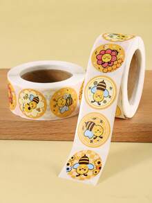 500张/卷 卡通蜜蜂贴纸标签，向日葵图案自粘纸贴花，适用于DIY手工、日记本、小型企业、礼品包装、卡片、春夏主题派对用品、剪贴簿用品、生日装饰 - 彩色 - 查看 8