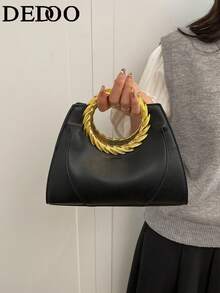 Dedoo 2026年新款高端小众女士手提包，复古风格，独特五金配件，休闲百搭，时尚手提/斜挎包。 - 黑色 - 查看 9
