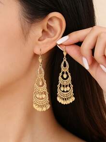 1 对阿尔及利亚新娘镂空水滴设计优雅合金长吊坠耳环，时尚法式珠宝，适合婚礼、派对和节日情人节 - 耳環 - 查看 6