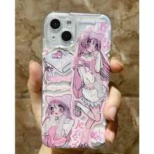 Comic Kawaii Pink Anime Girl Phone Case For Samsung Galaxy S24 S23 S22 S21 S20 S10 Note20 FE Ultra Plus 4G 5G Stylish Cute Clear - QN-247QN24116401 - 查看 6
