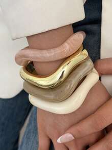 4件套复古优雅波西米亚风女士亚克力树脂C形几何波浪条纹手镯套装，适合日常、度假、约会、婚礼、叠戴、节日礼物 - 多色1 - 查看 4