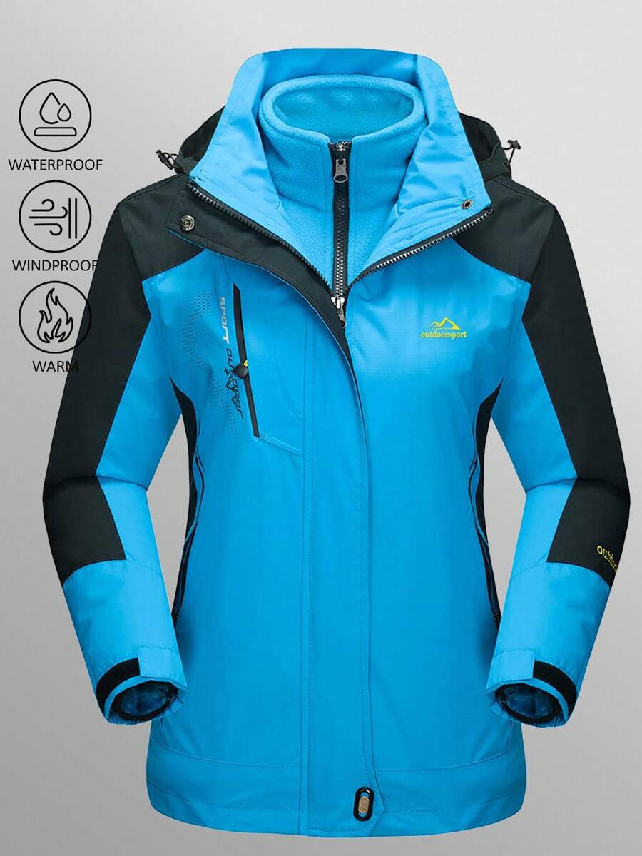KEFITEVD 女式三合一冬季外套雪地滑雪夹克防水防风羊毛衬里冬季夹克派克大衣滑雪服 - 藍色 - 查看 1