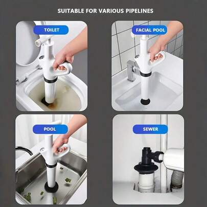 12-In-1 Air Drain Cleaner, 6-Piece Set (High-End Version) - Toilet/Pipe/Drain Unclogger, High-Pressure Plunger For Toilet, Sink, Shower Drain, Plastic Design, No Electricity Needed, Suitable For Ramadan/Valentine's Day Gift