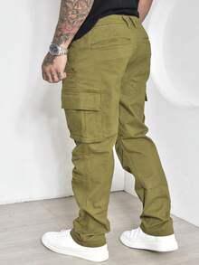 Calças Cargo Masculino Sarja Casuais com Multi-Bolsos Com Lycra - Verde Oliva - Visão 8
