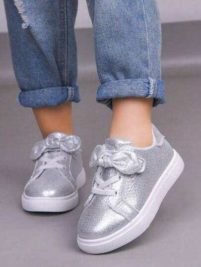 1 Pair Girls' Sports Shoes, 2026 New Fashion Versatile Bow Sneakers, Casual School Sports Shoes For Girls