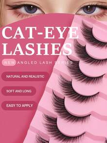 7 Pairs Of Cat Eye Imitation Mink Fur Eyelashes With Curled Wings, Natural And Realistic Lengthening, Thick False Eyelashes, Soft False Eyelashes - Black - View 4